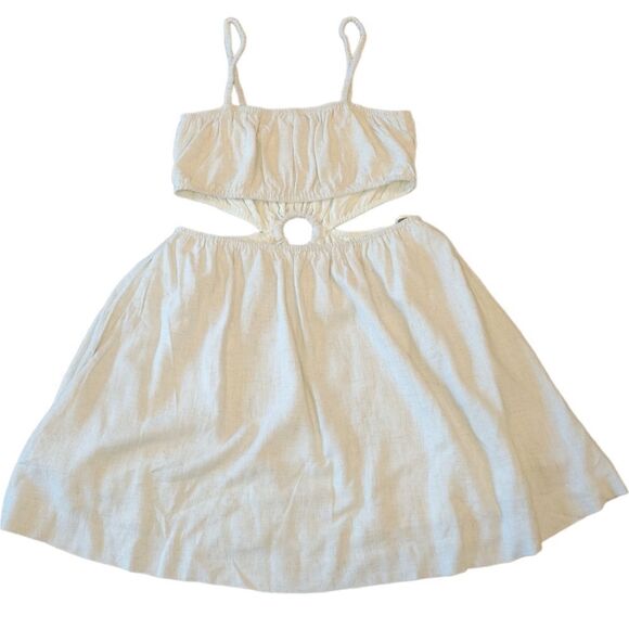 NWT The Salt Haus Mabel The Nina Cut Out Linen Blend Dress Beige M - Picture 6 of 12